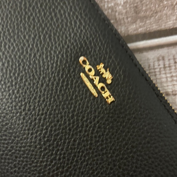 Coach Black Leather Pouch with Gold Accent and wrist strap - Picture 3 of 11